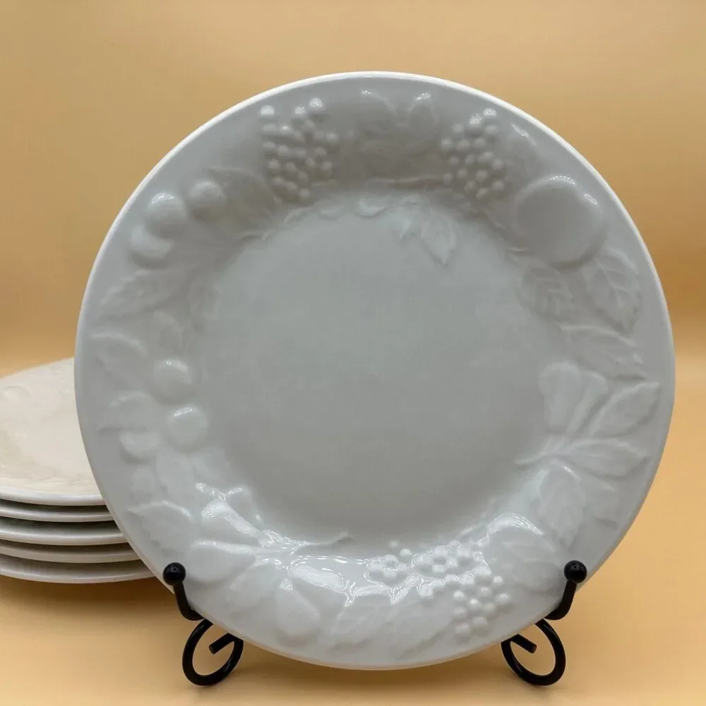 Gibson Off-White Embossed Fruit Salad Plate(s) 7.75”  Stoneware Dinnerware
